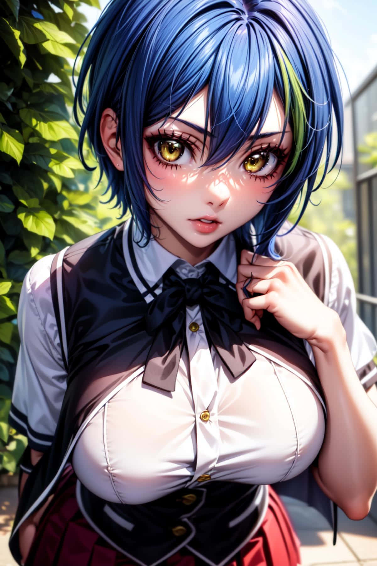 Blue Haired Anime Girl School Uniform Wallpaper