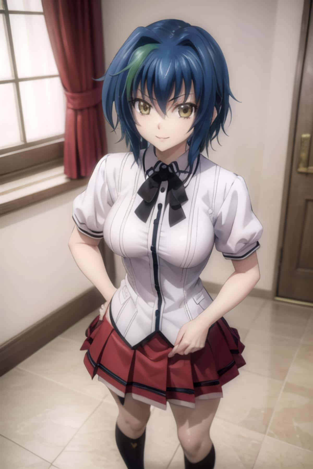 Blue Haired Anime Girlin School Uniform Wallpaper