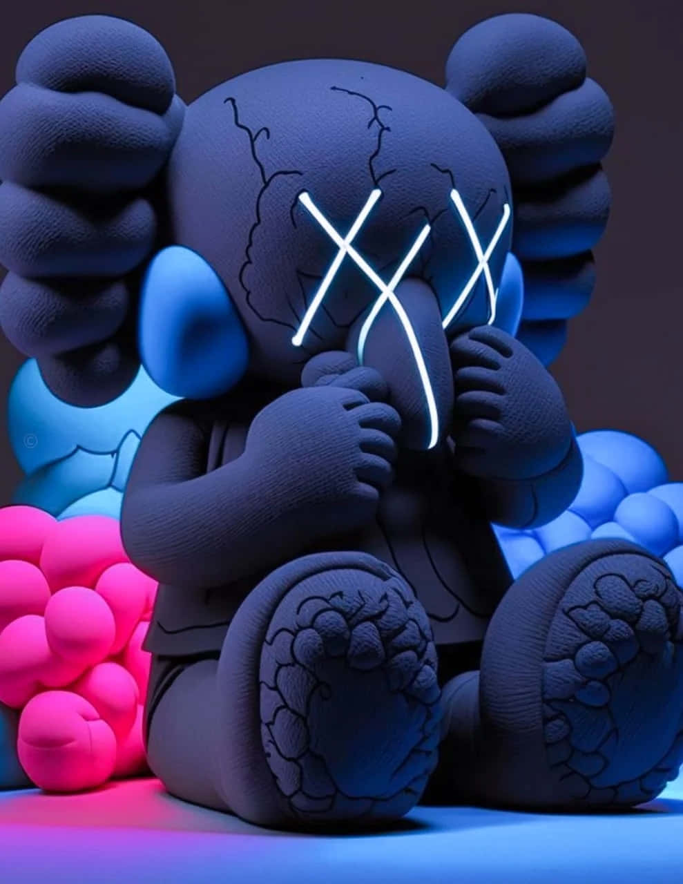 Blue Kaws Figure Neon Lights Wallpaper