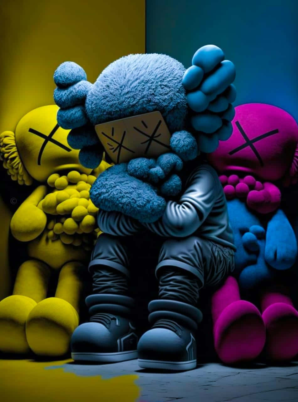 Blue Kaws Figures Huddle Wallpaper