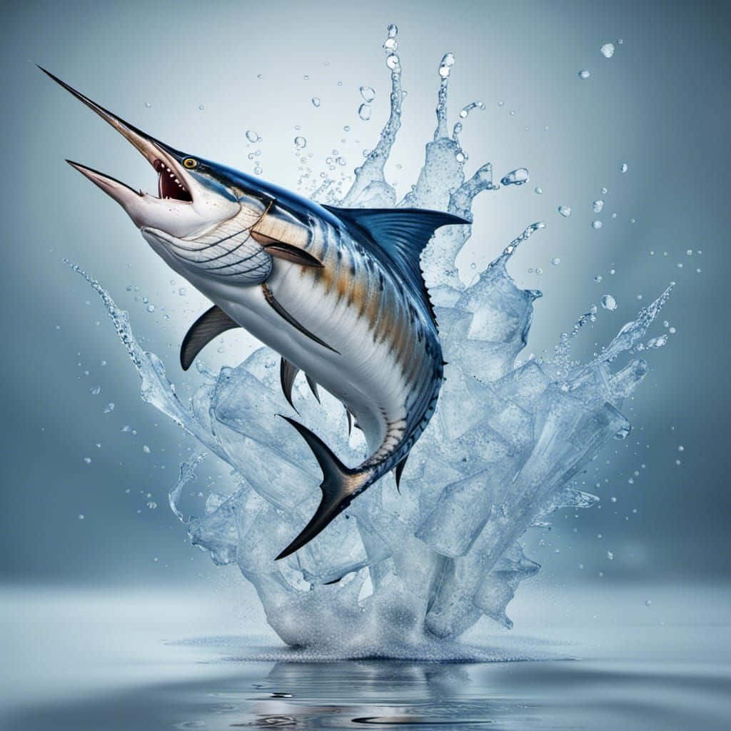 Blue Marlin Leaping Through Ice Wallpaper