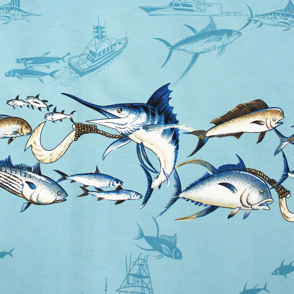 Blue Marlin Ocean Pattern Wallpaper