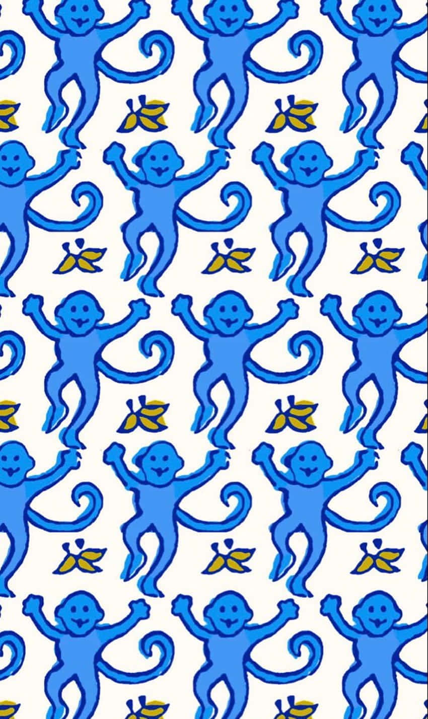 Blue Monkey Pattern Roller Rabbit Wallpaper