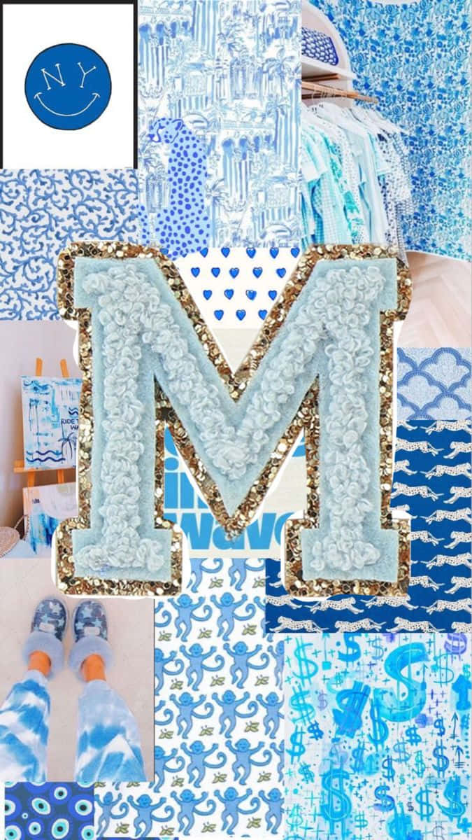 Blue Monogram Aesthetic Collage Wallpaper