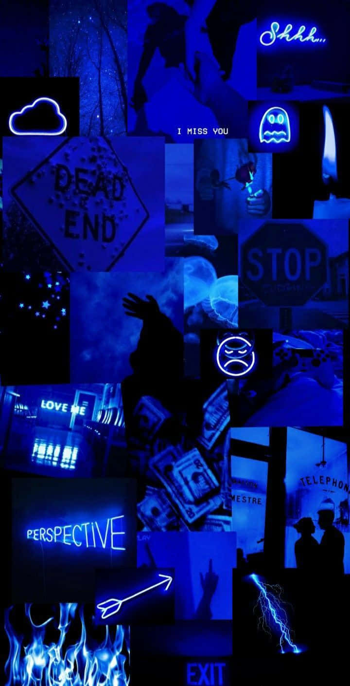 Blue Neon Collage Aesthetic.jpg Wallpaper