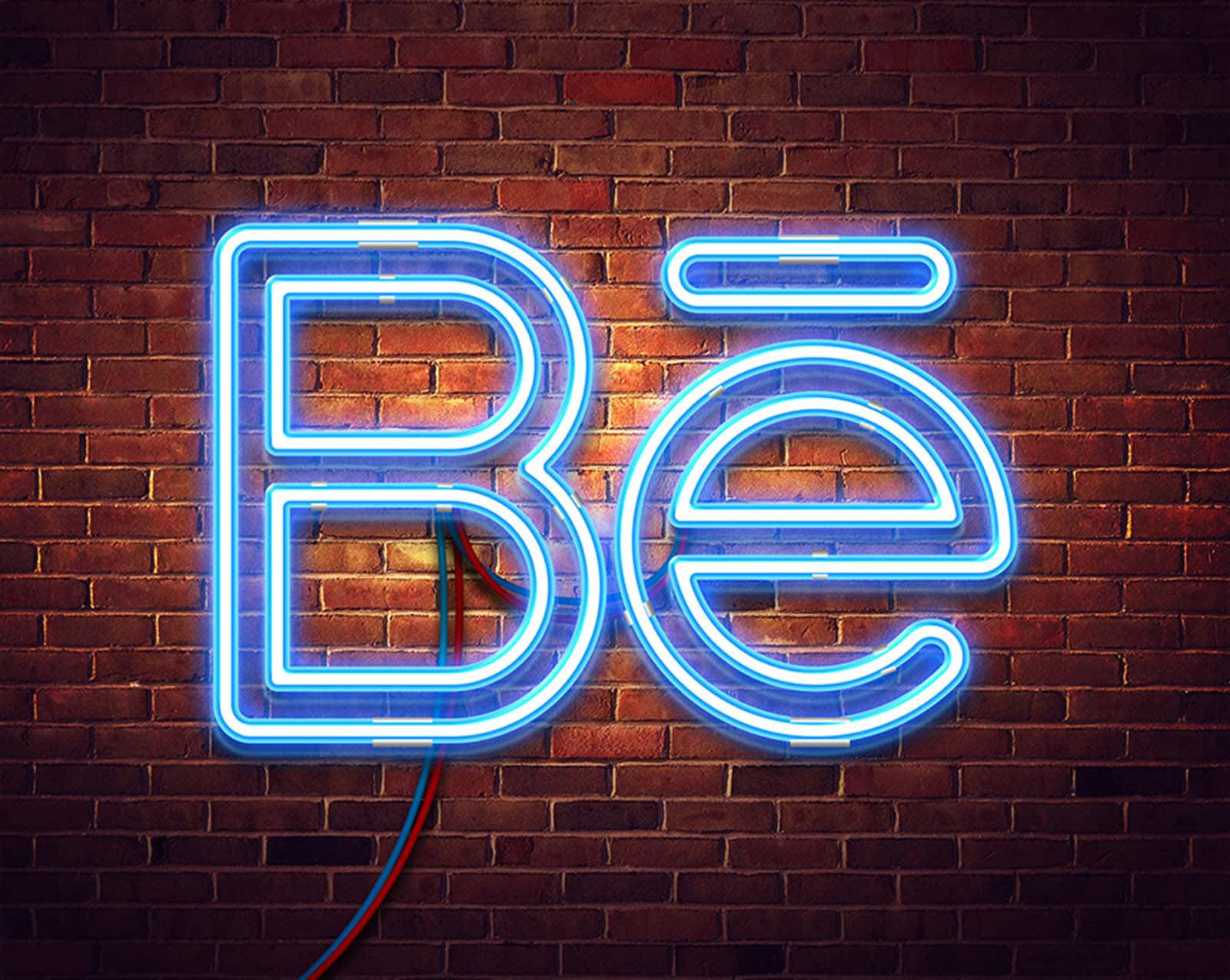 Blue Neon Signon Brick Wall Wallpaper