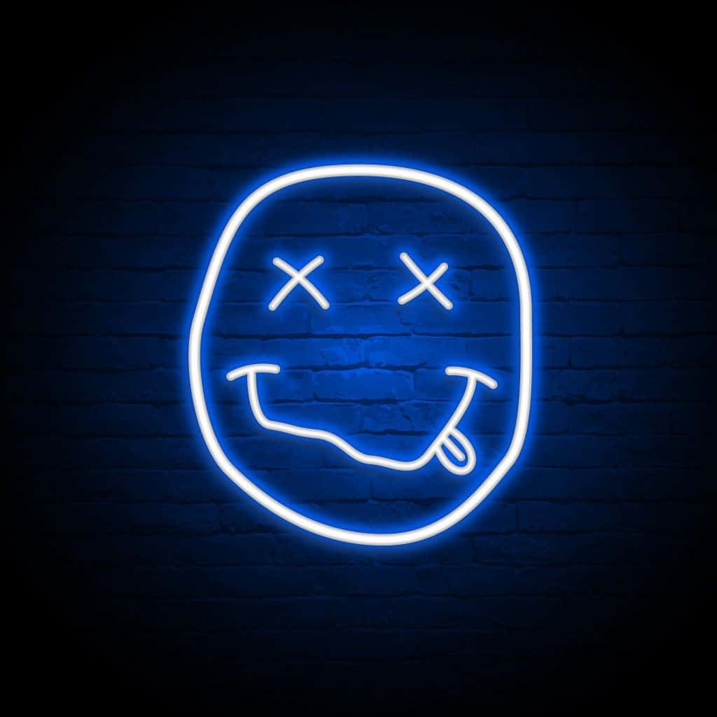 Blue Neon Smiley Face Wall Art Wallpaper