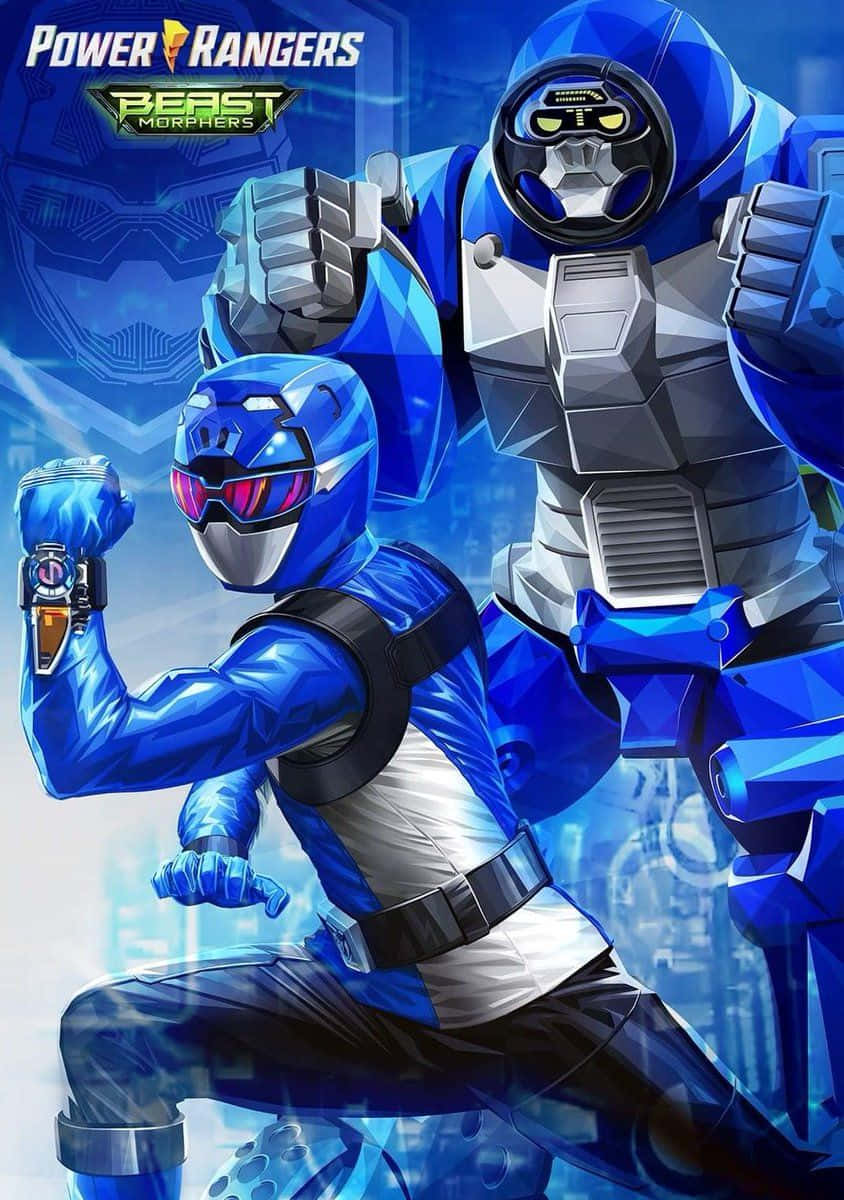 Blue Rangerand Zord Power Rangers Beast Morphers Wallpaper