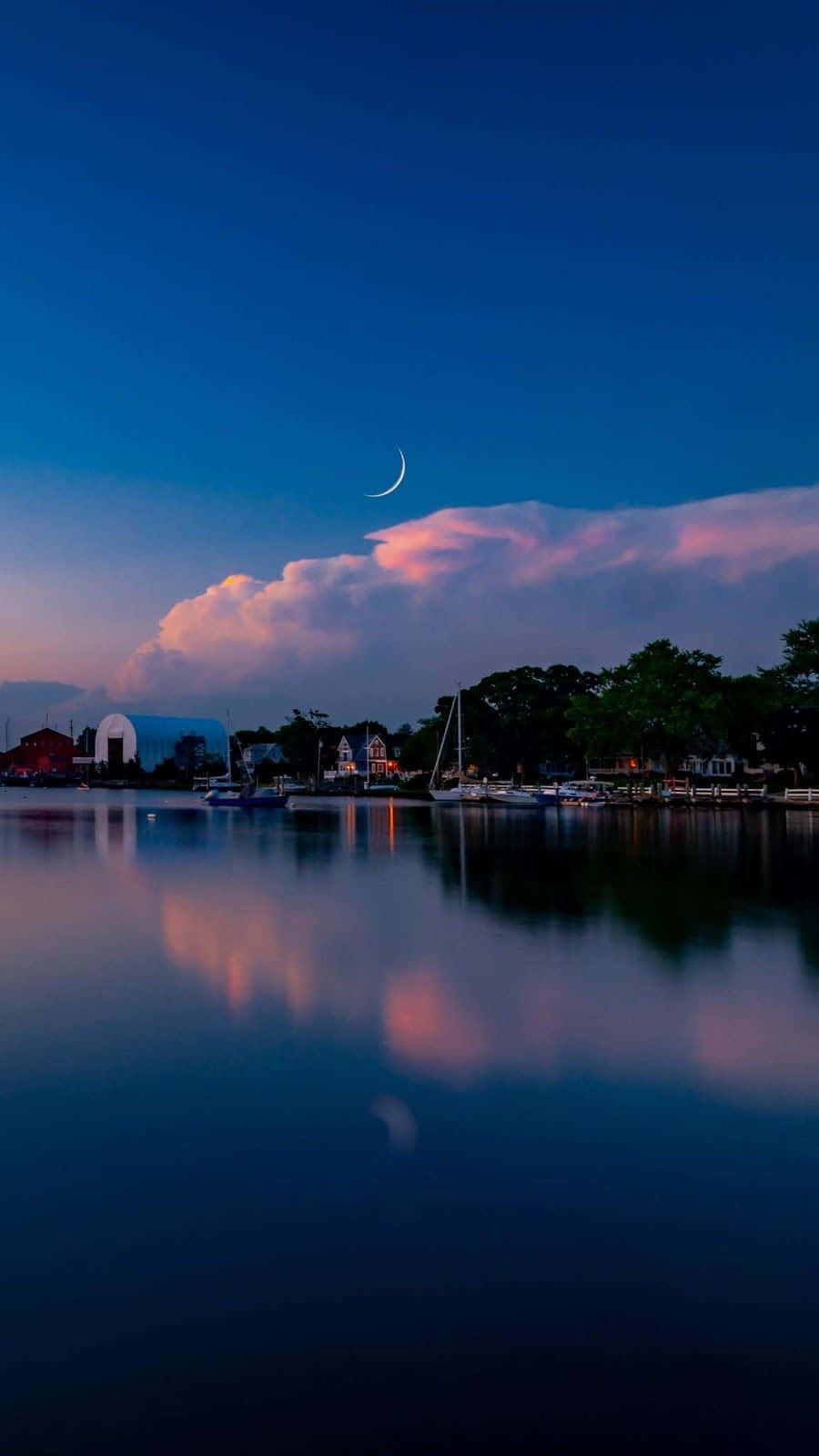 Blue Sky And Crescent Moon Relaxing Iphone Wallpaper