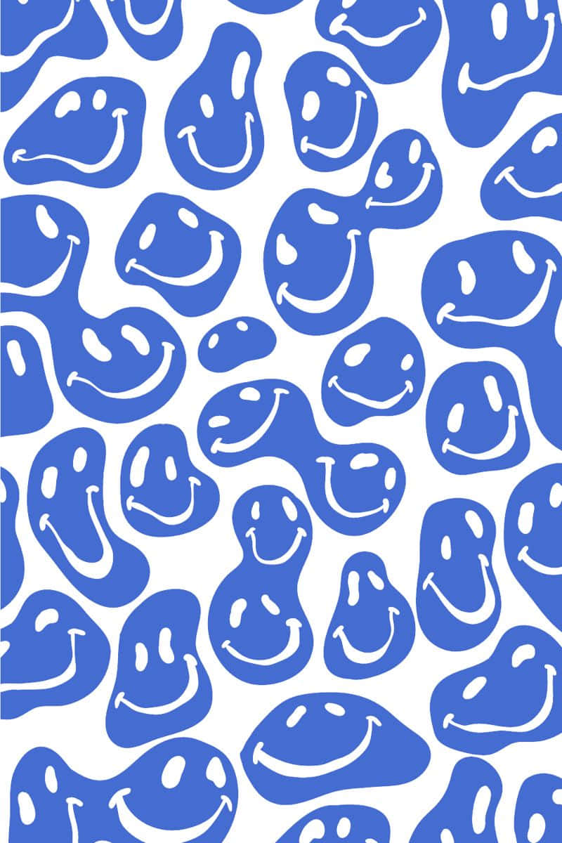 Blue Smiley Face Pattern Wallpaper