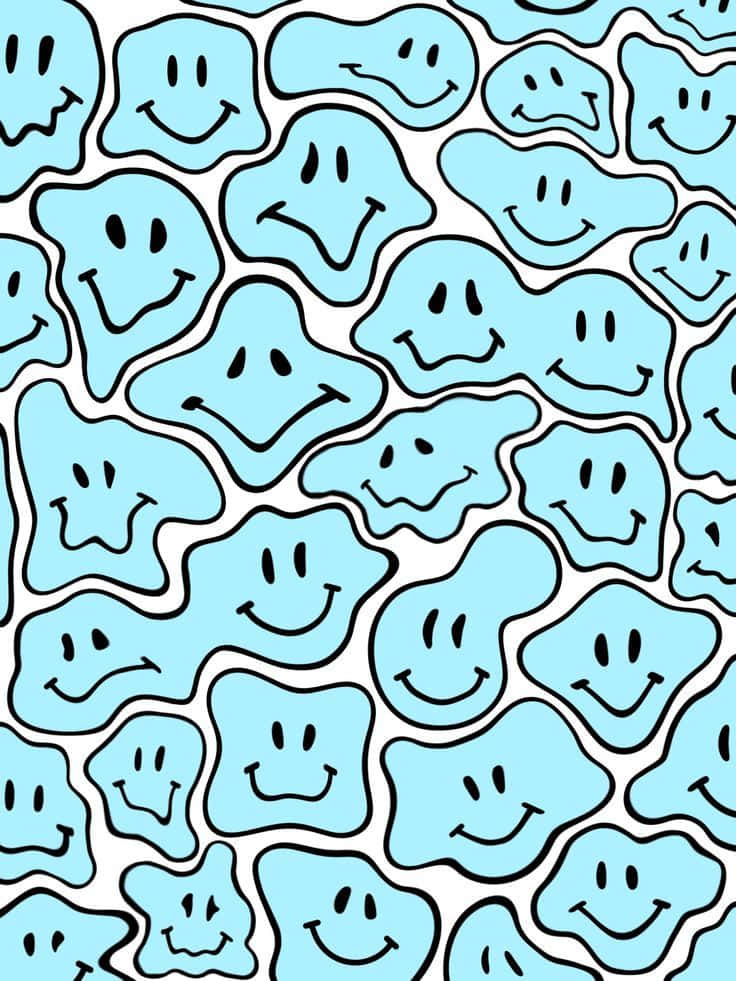 Blue Smiley Face Pattern Wallpaper