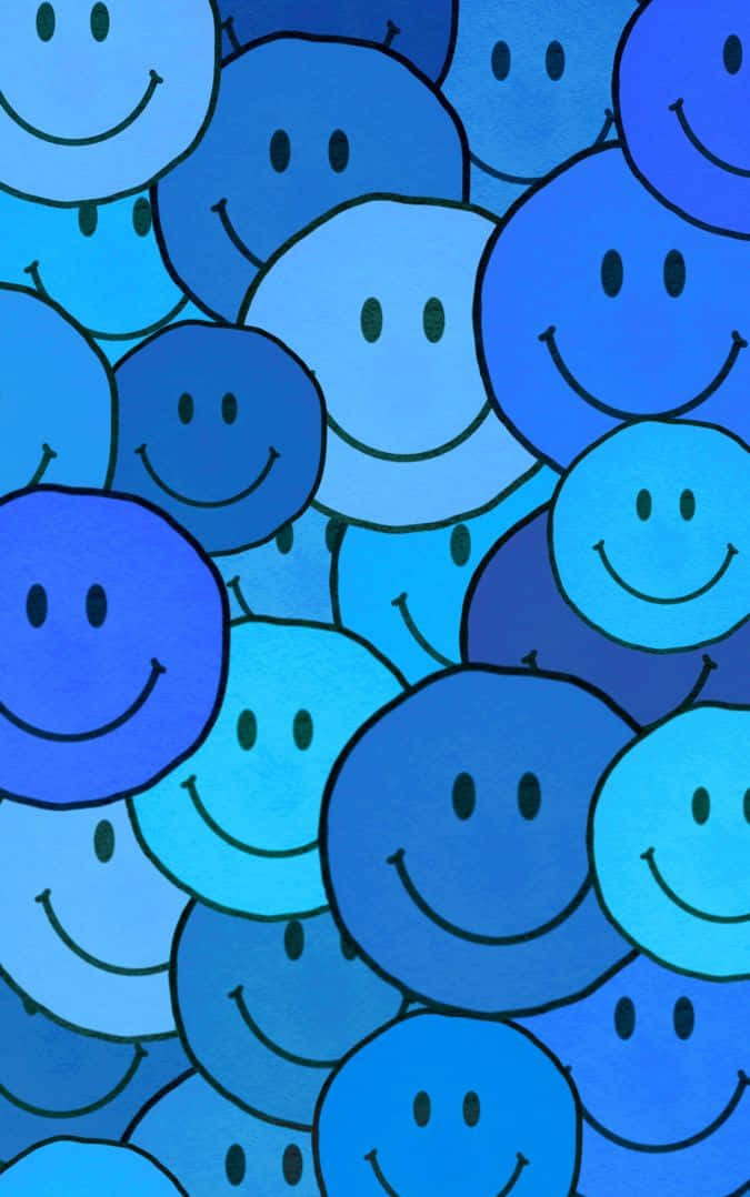 Blue Smiley Faces Pattern Wallpaper