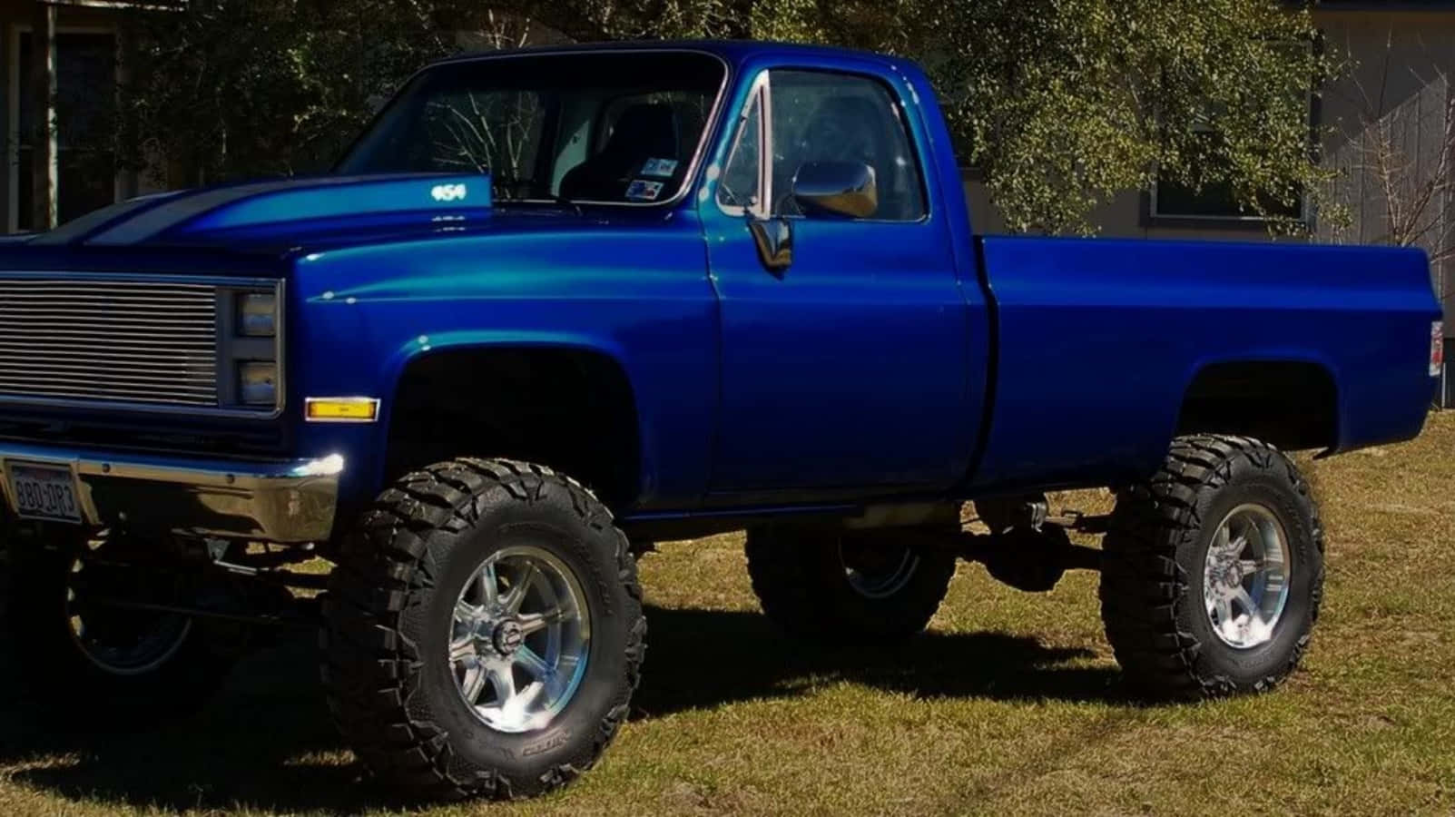 Blue Square Body Truck Elevated Stance Wallpaper