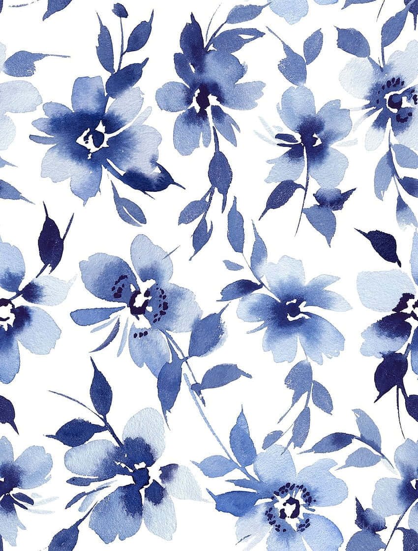 Blue Watercolor Floral Pattern Wallpaper