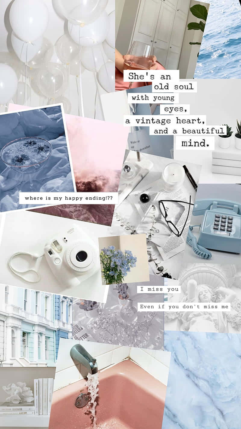 Blue White Aesthetic Collage Wallpaper