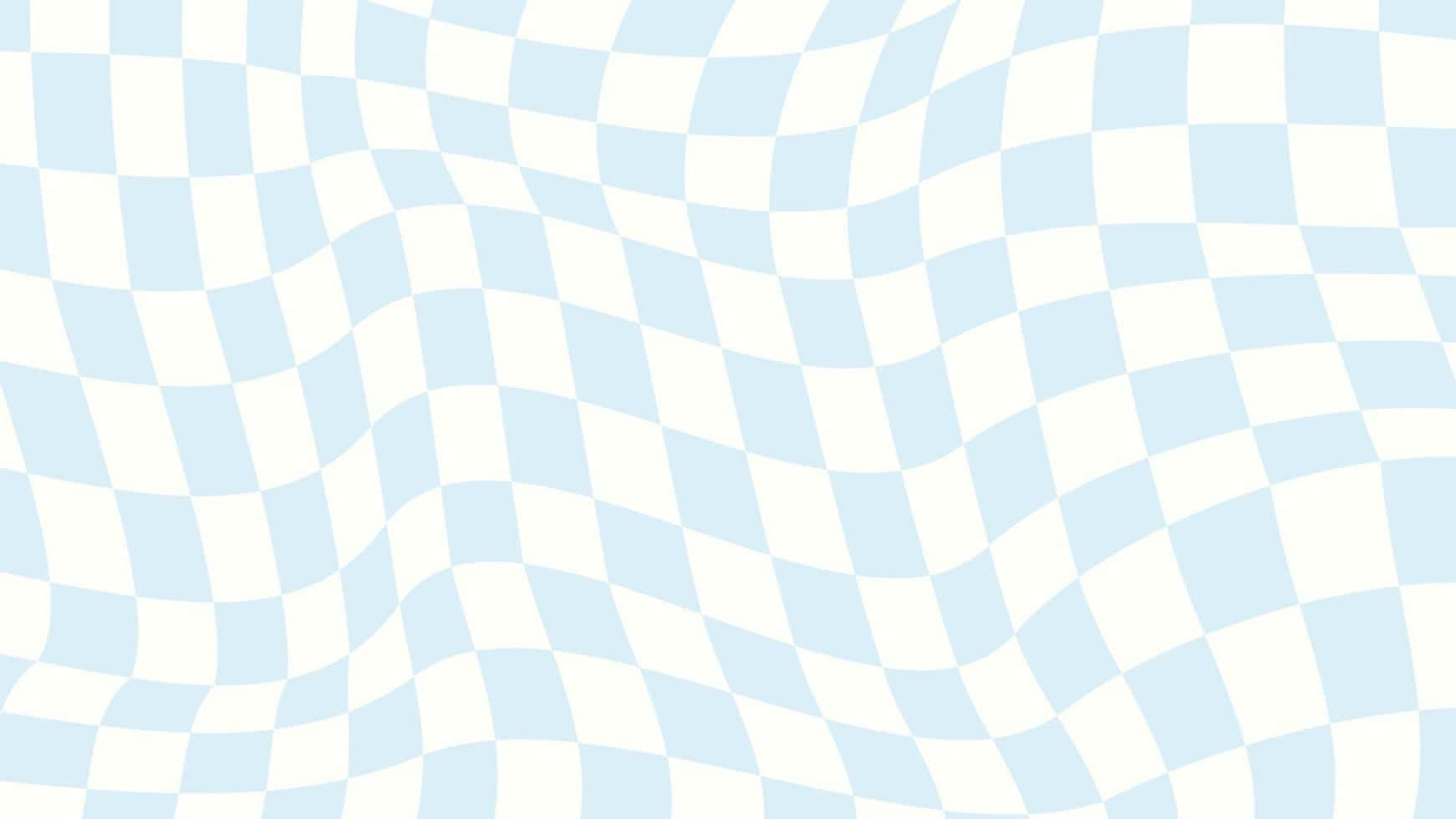 Blue White Checkered Wave Pattern Wallpaper