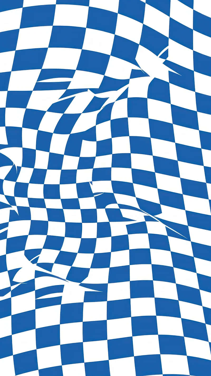 Blue White Checkered Wave Pattern Wallpaper