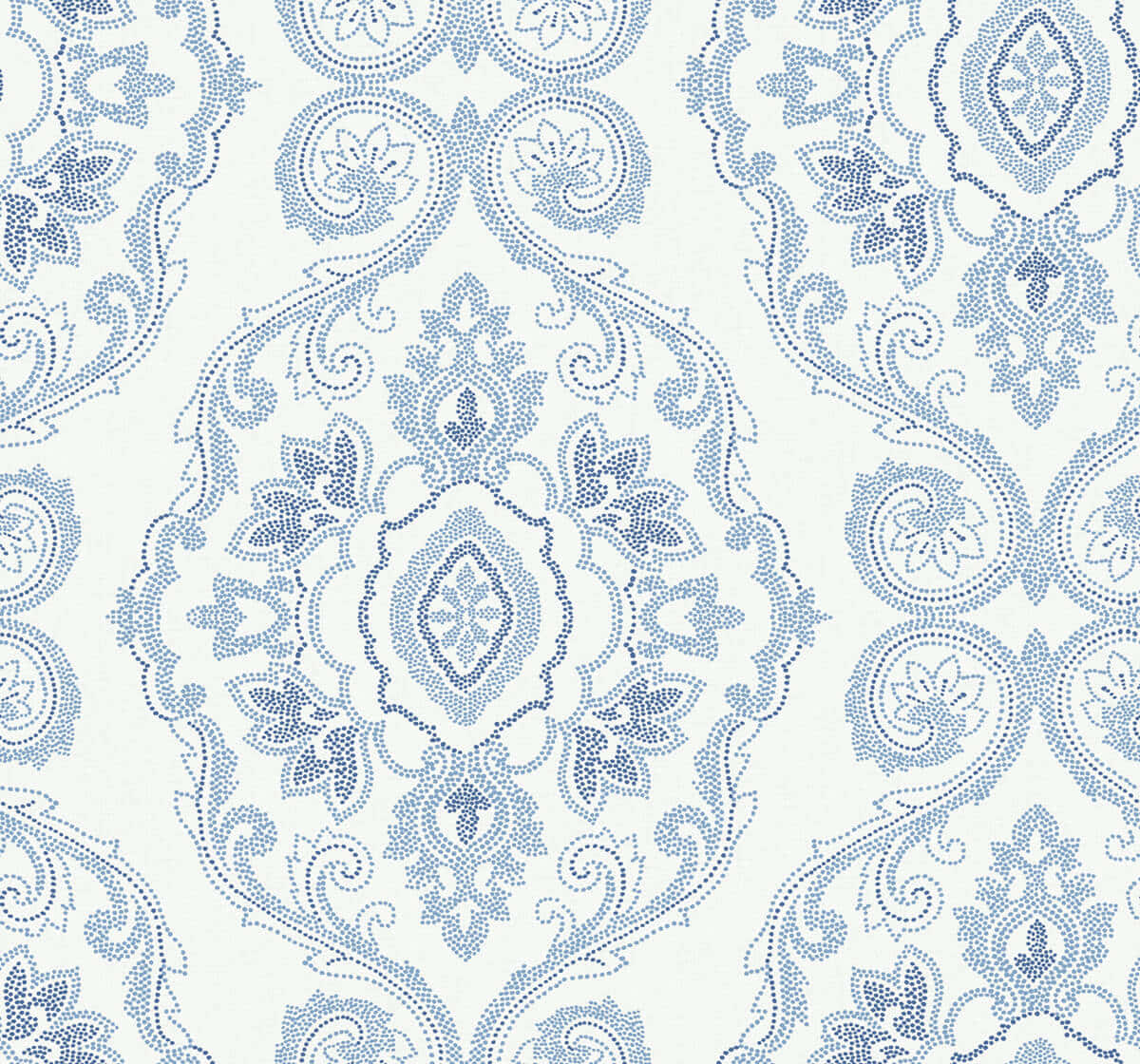 Blue White Damask Pattern Wallpaper