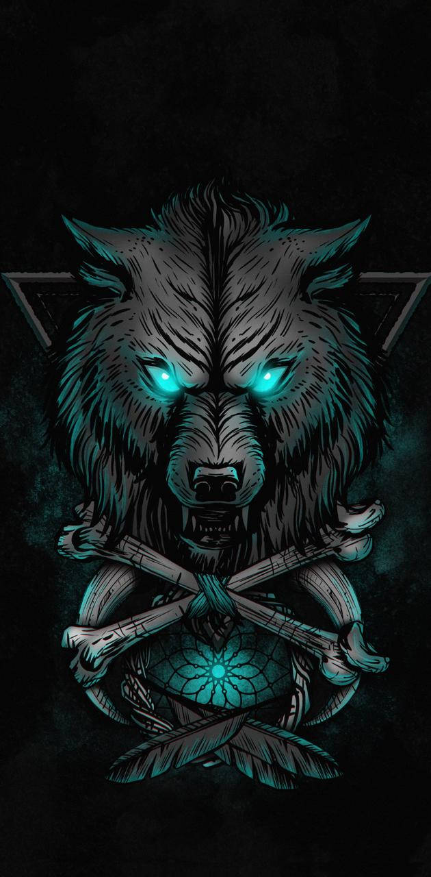 Blue Wolf Crossbones And Dreamcatcher Wallpaper