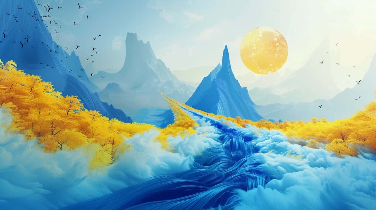 Blue Yellow Fantasy Landscape Wallpaper