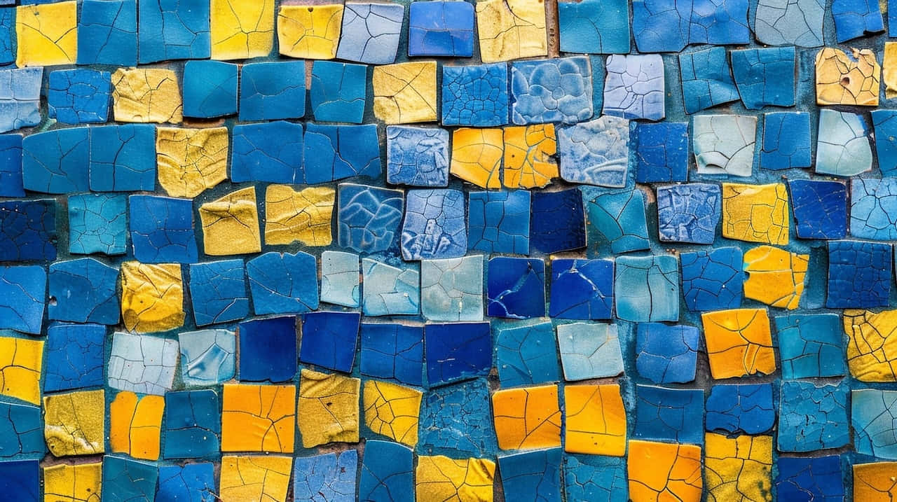 Blue Yellow Mosaic Pattern Wallpaper