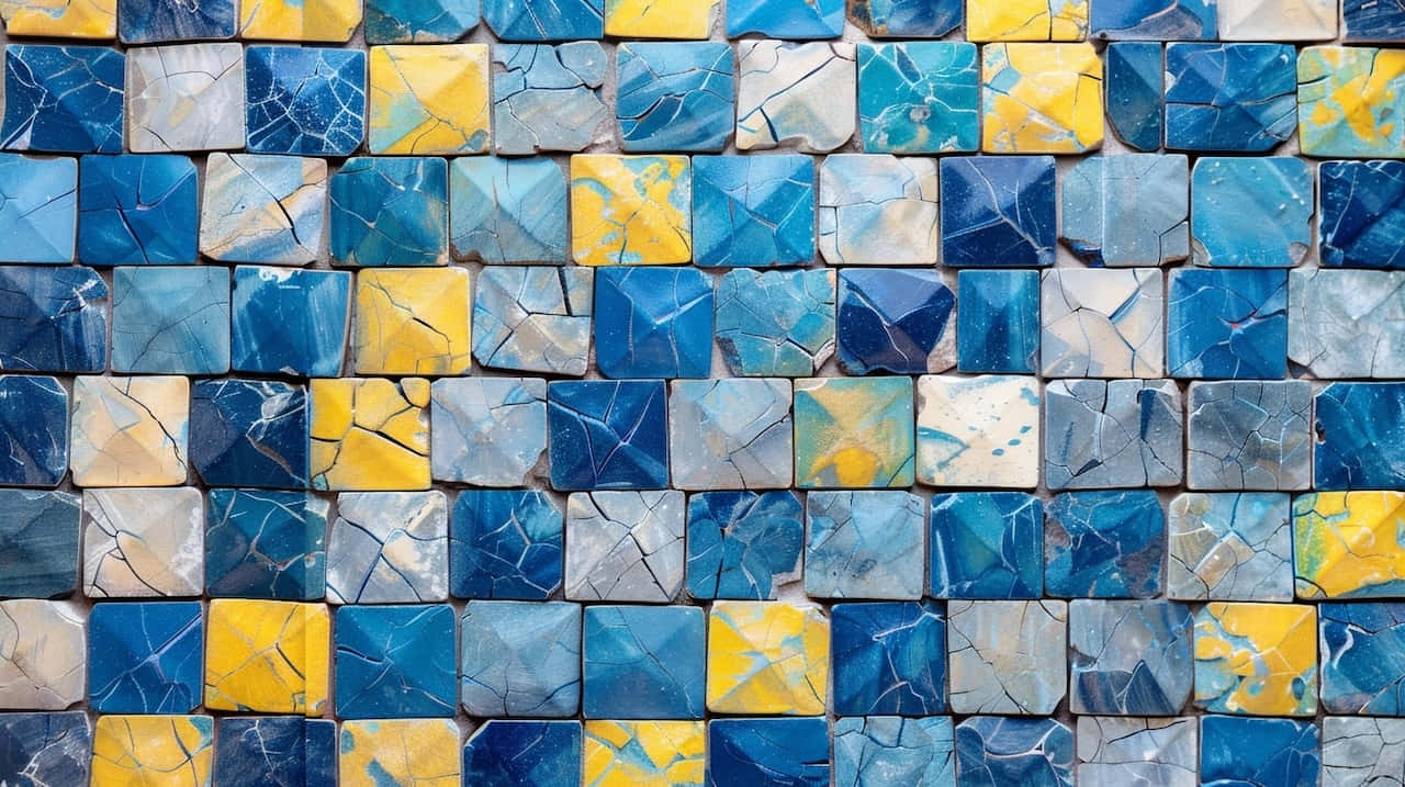 Blue Yellow Mosaic Tiles Wallpaper