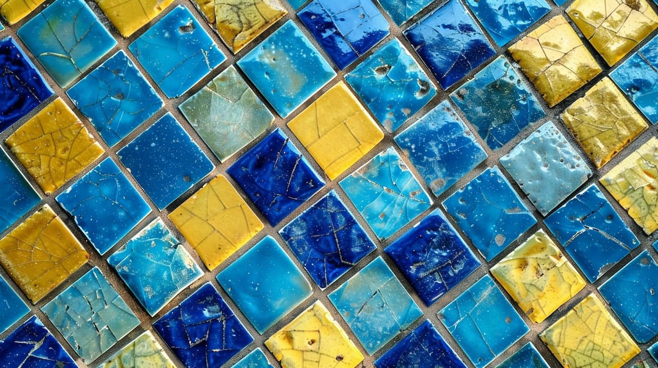 Blue Yellow Mosaic Tiles Texture Wallpaper