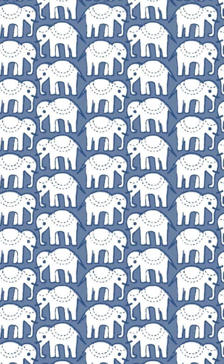 Blueand White Elephant Pattern Wallpaper