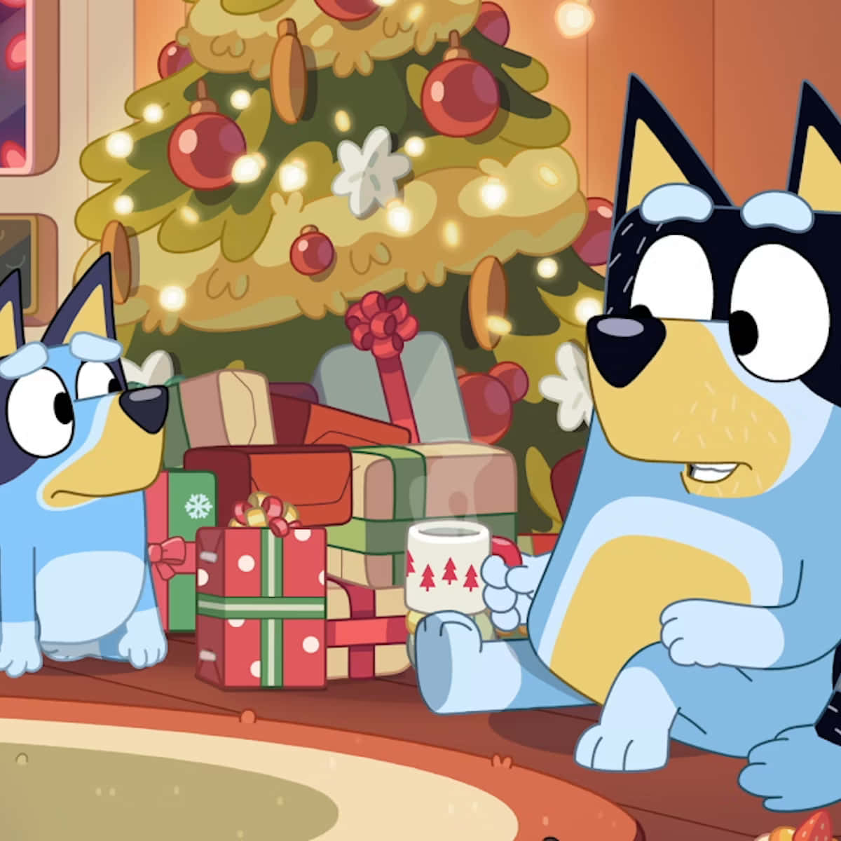 Bluey Christmas Celebration Cartoon Wallpaper