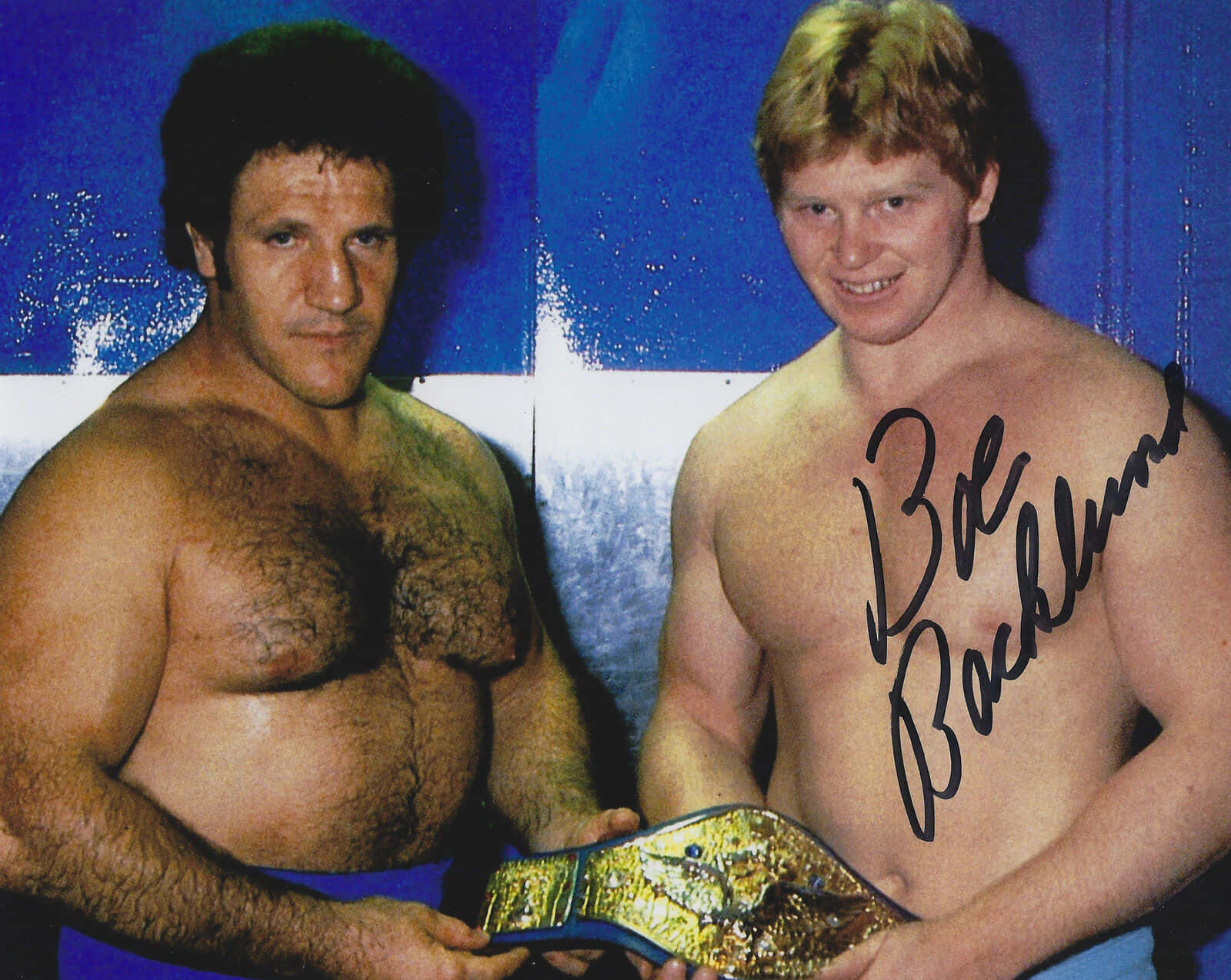 Bob Backlund And Bruno Sammartino Signed Autograph Wallpaper