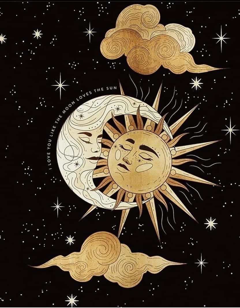 Bohemian Sun Moon Art Wallpaper