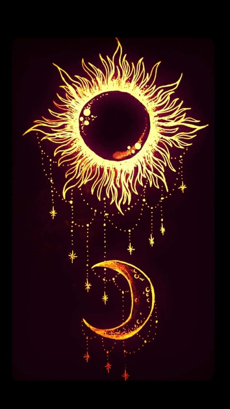 Bohemian Sun Moon Art Wallpaper