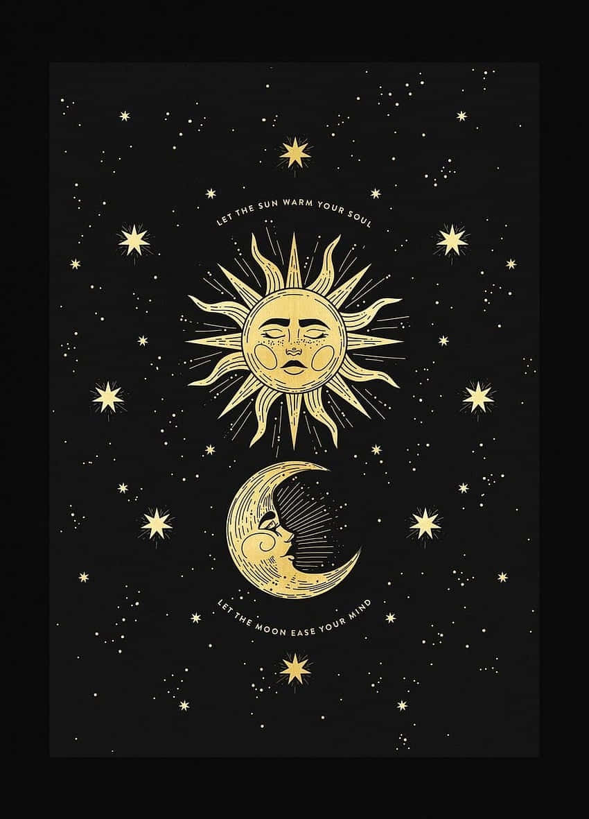 Bohemian Sun Moon Artwork Wallpaper