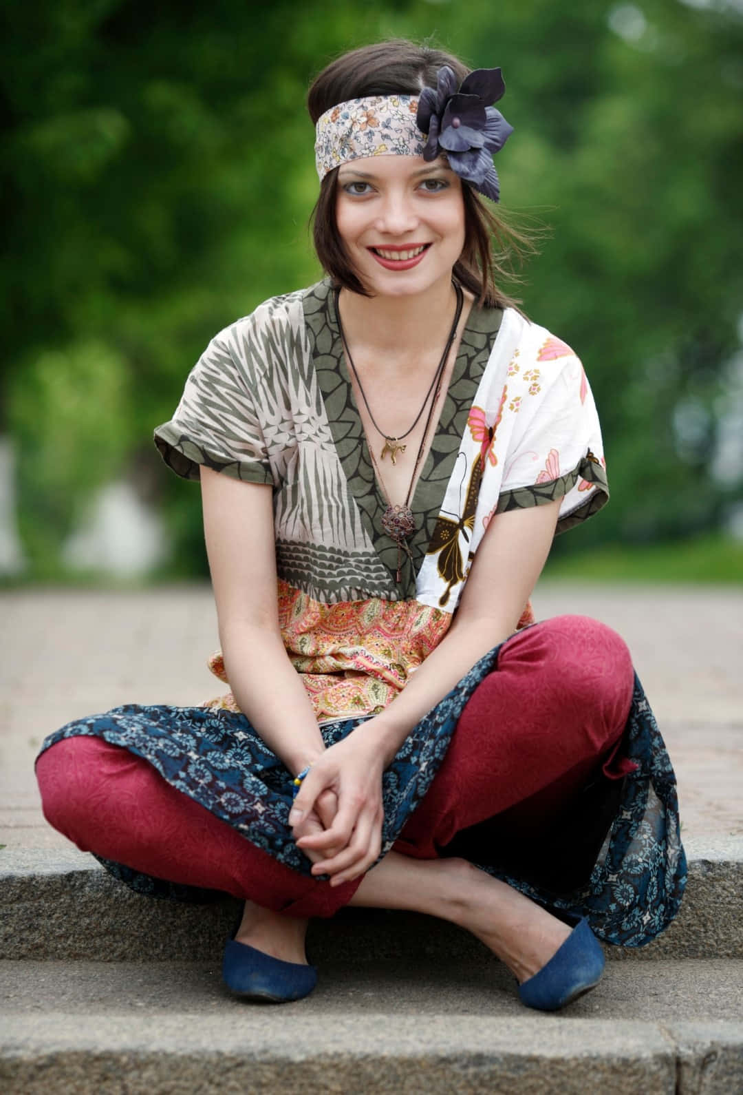 Boho Hippie Style Woman Sitting Outdoors.jpg Wallpaper