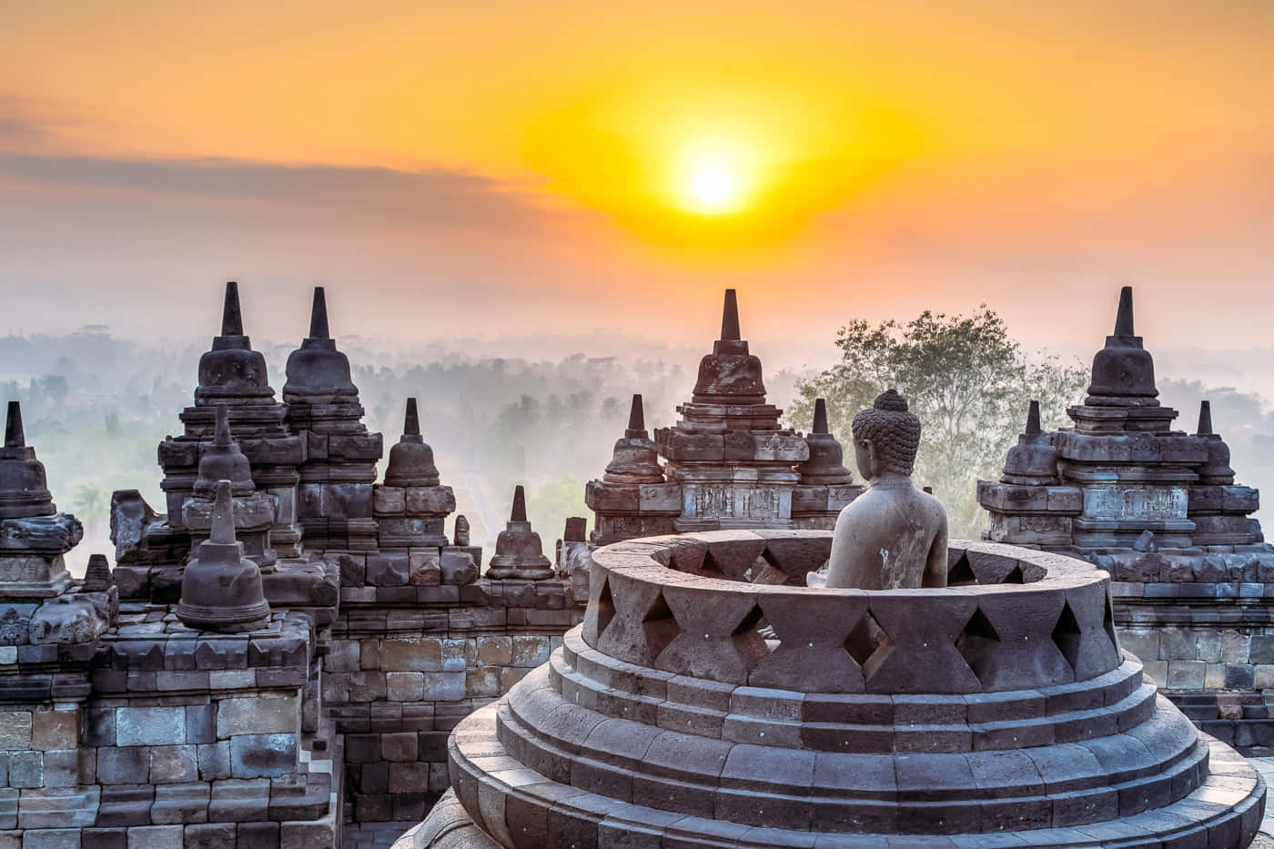 Borobudur Temple Golden Sky Wallpaper