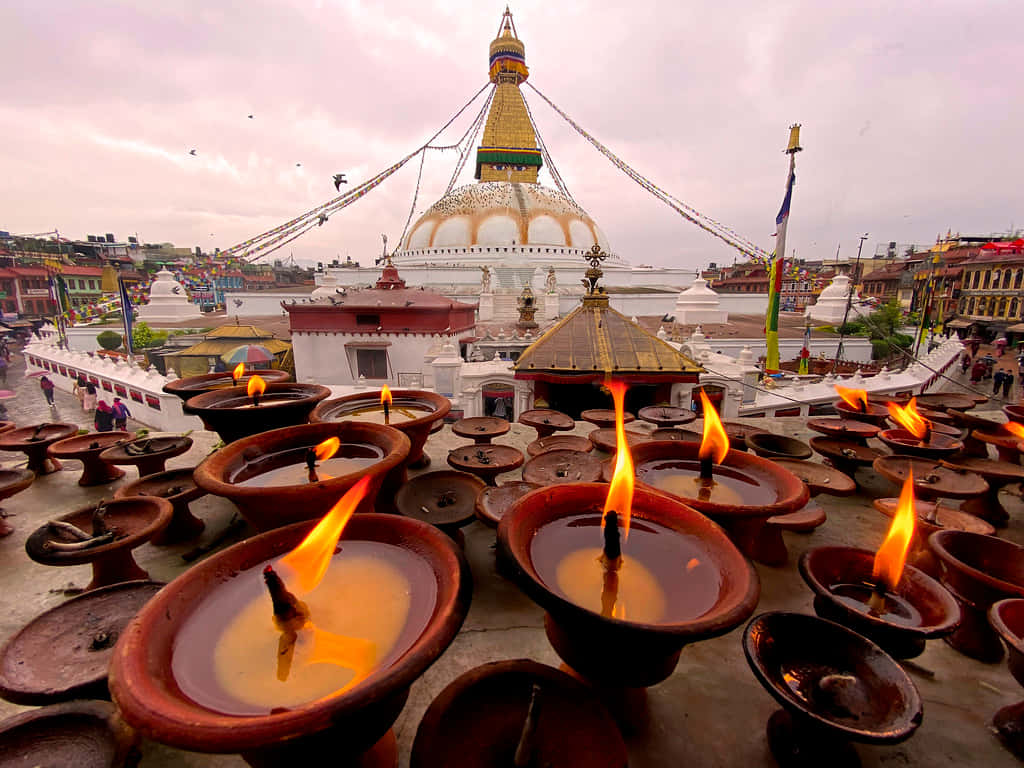 Boudhanath Stupa And Candles Wallpaper