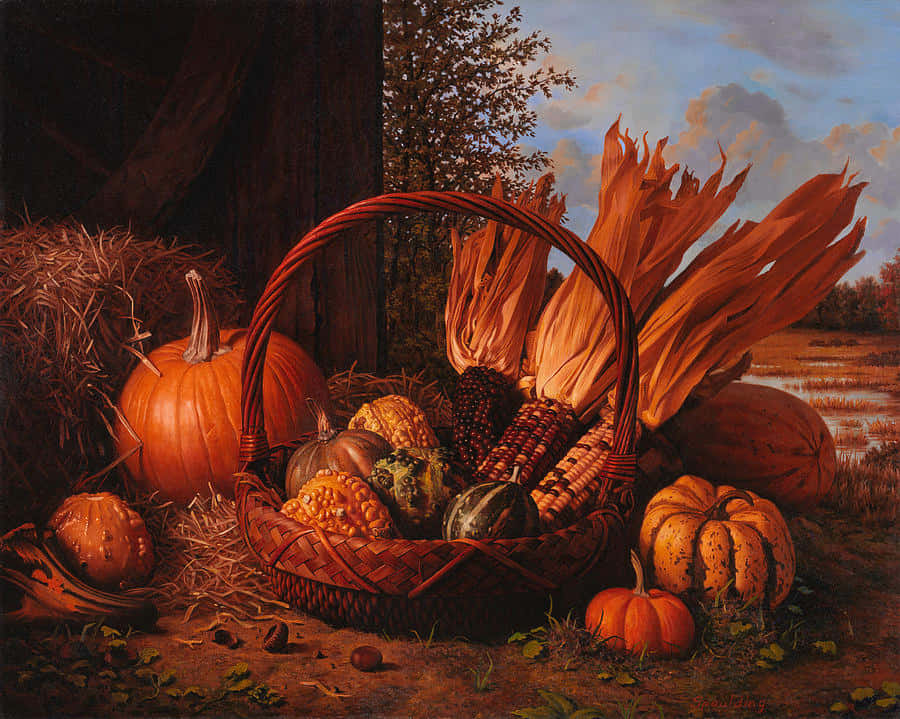 Bountiful Fall Cornucopia Wallpaper