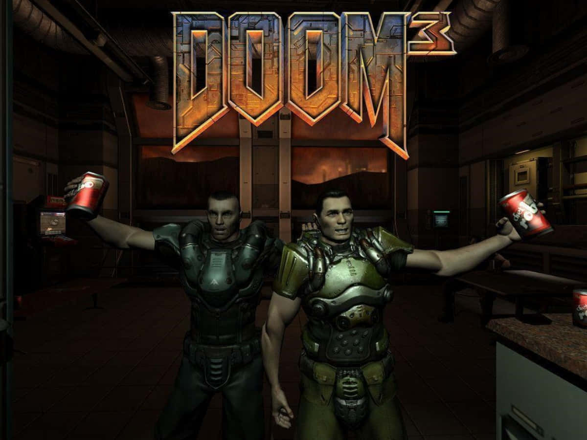 Brave Marine Battling Evil Demon In Doom 3 Wallpaper