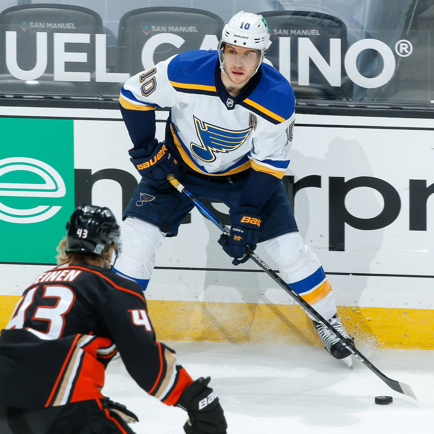 Brayden Schenn Of The St. Louis Blues In Action Against The Anaheim Ducks Wallpaper