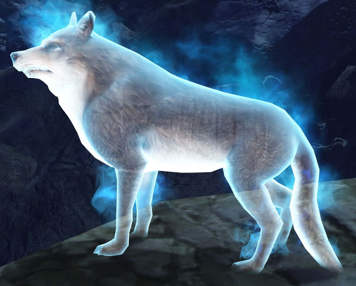 Breathtaking Artwork Of A Mythical Wolf Shrouded In Blue Light Wallpaper