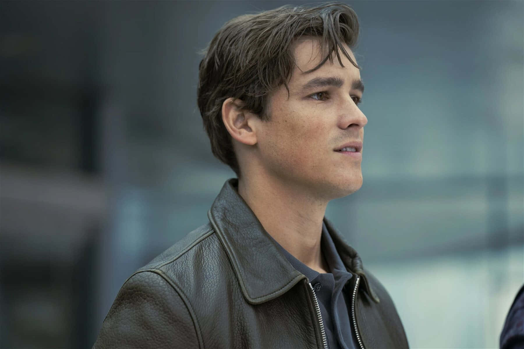 Brenton Thwaites Leather Jacket Side Glance Wallpaper