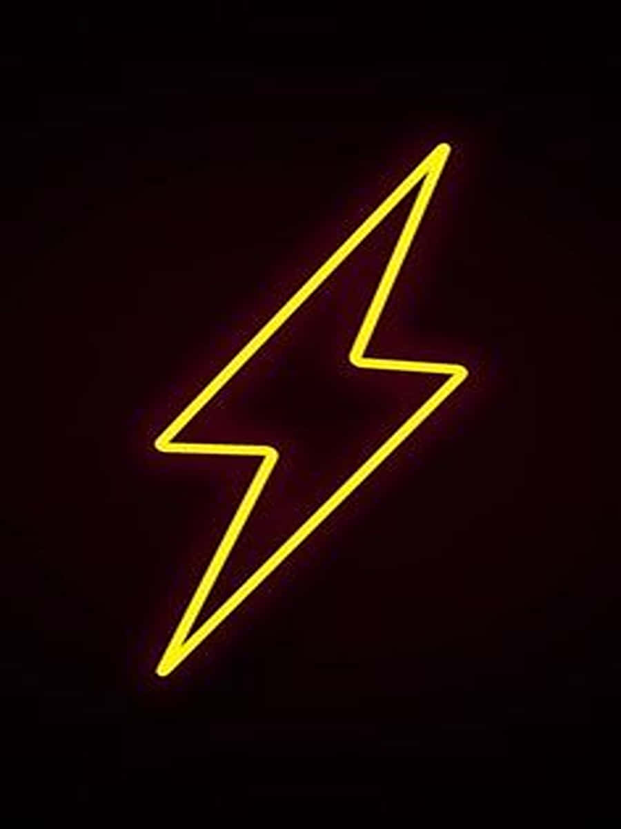 Bright Yellow Neon Lightning Sign In Black Wallpaper