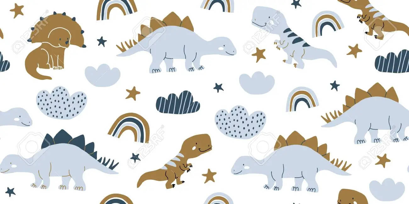 Brightly-colored Pattern Of Cute Dinosaurs Wallpaper