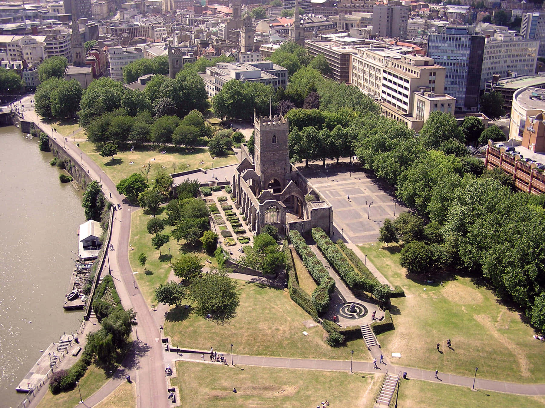 Bristol Cathedral Gardens Aerial View Wallpaper