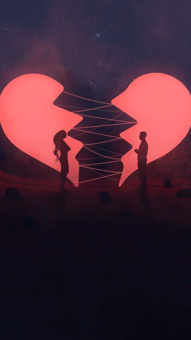 Broken Heart Silhouettes Under Starry Sky Wallpaper