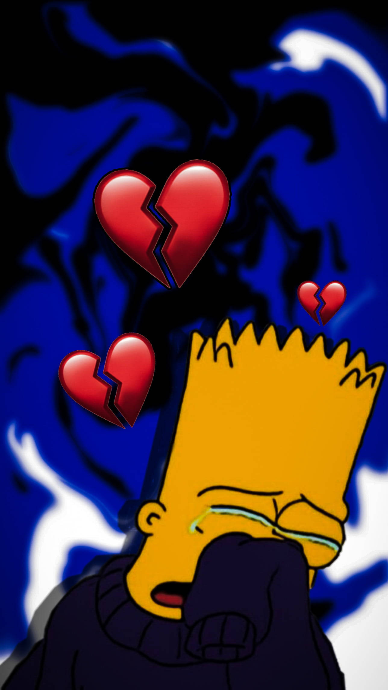 Broken Hearts Bart Sad Blue Wallpaper