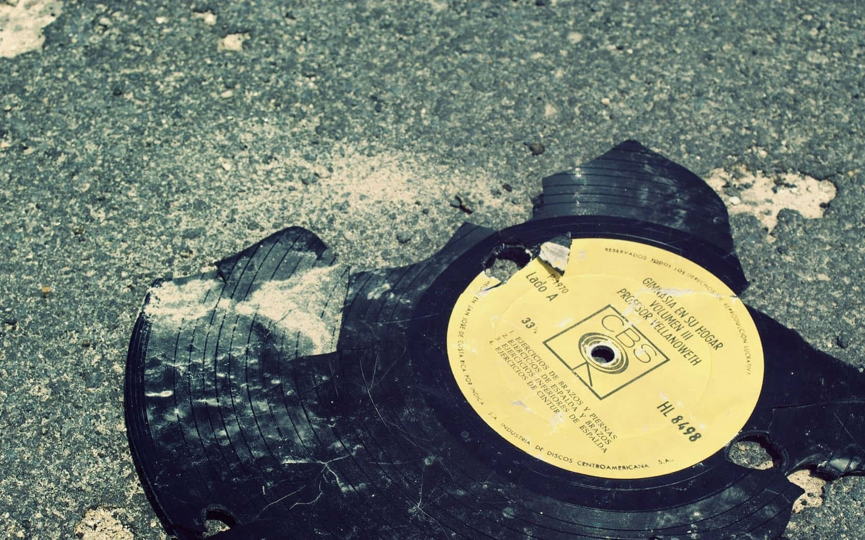 Broken Vinyl Recordon Pavement Wallpaper