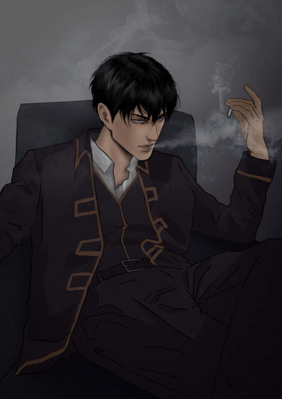 Brooding Anime Character Smoking Wallpaper