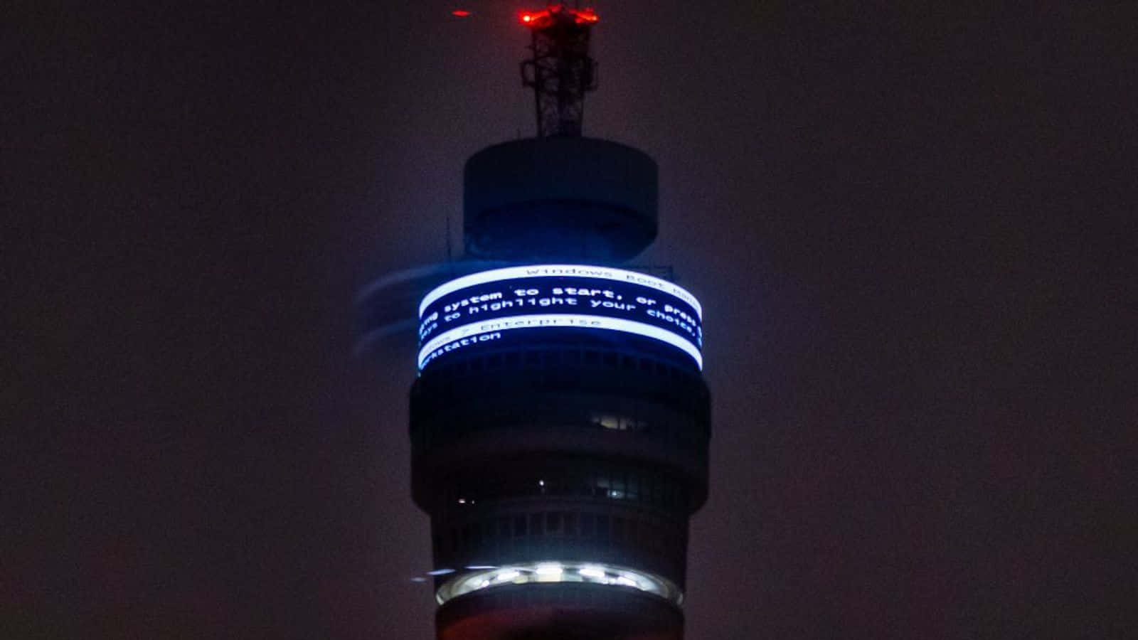 Bt Tower With Signs Lit Up Wallpaper