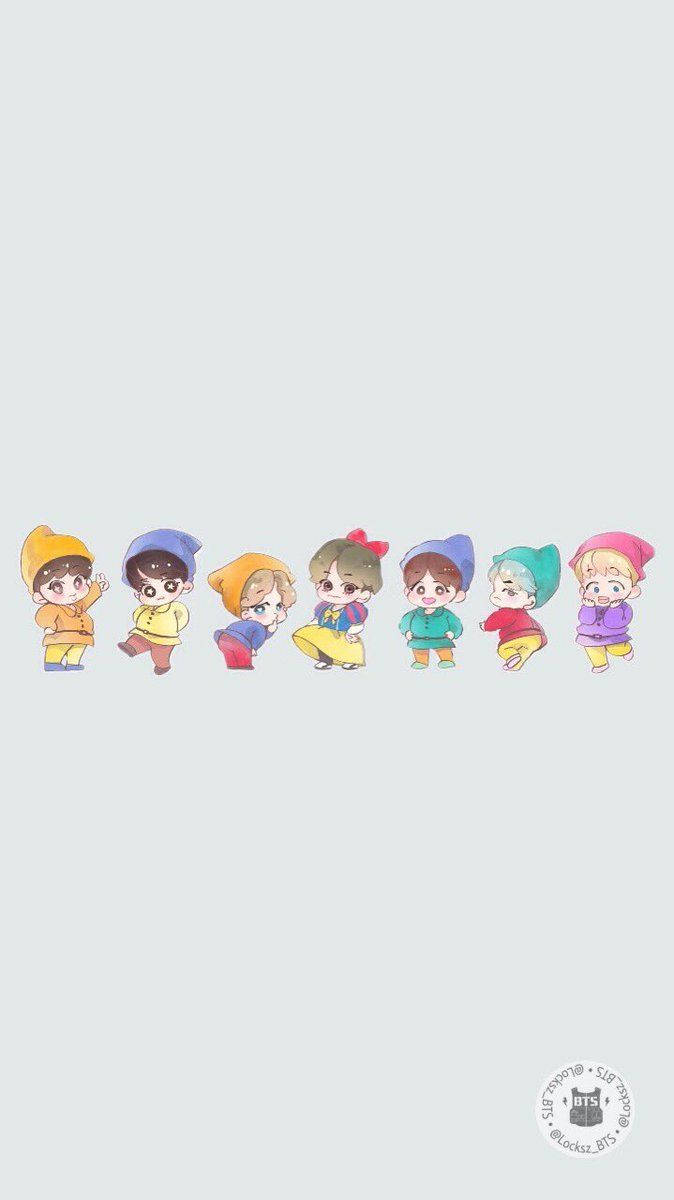 Bts Cartoon Cute Dwarves Wallpaper